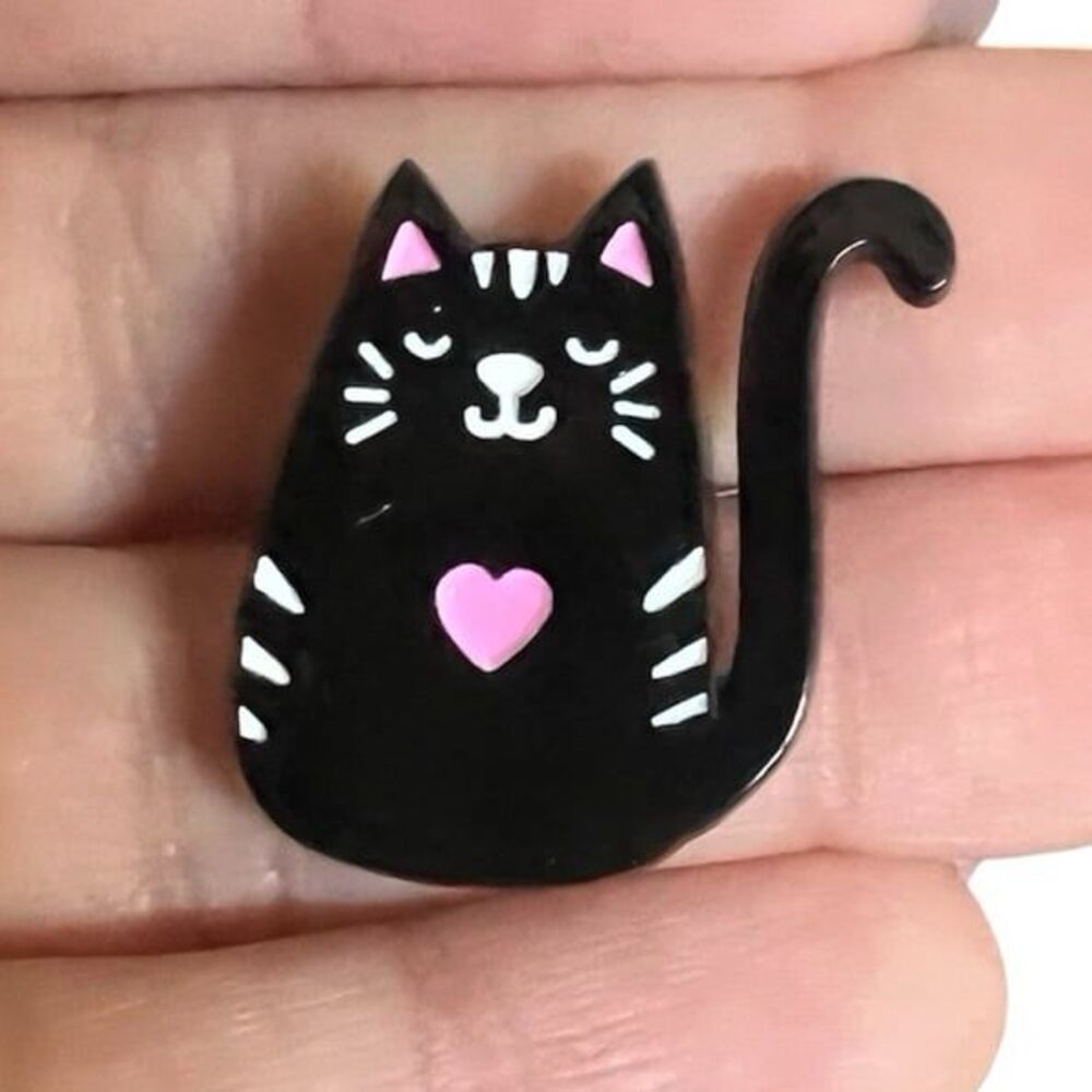 Black Cat Smiley Face Enamel Pin